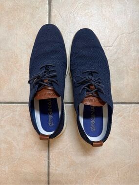 Cole Haan Navy Knit Sneakers with Brown Accents
